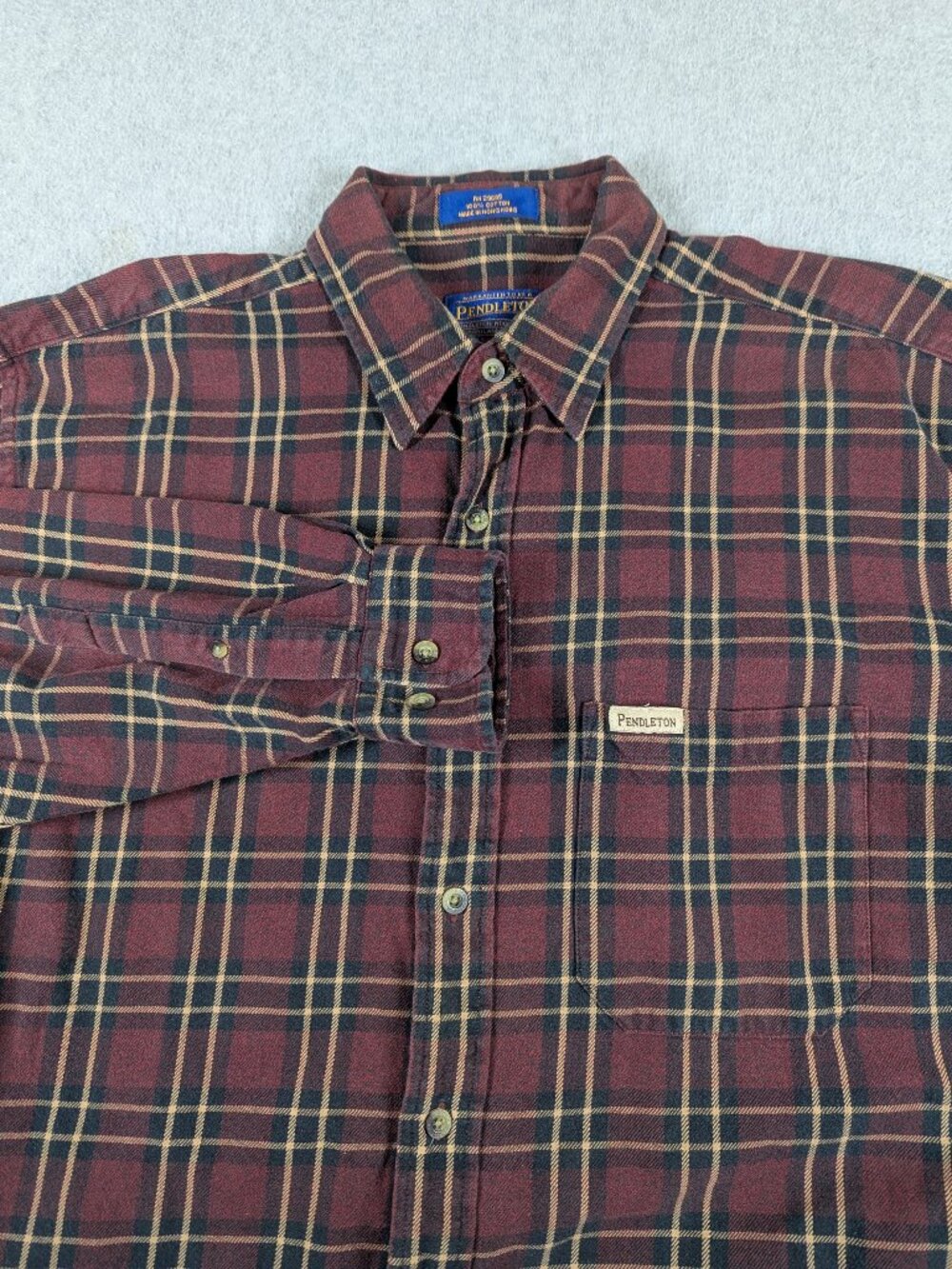 Vintage Pendleton Flannel Shirt Men's Large Red Plaid Cotton Button Up